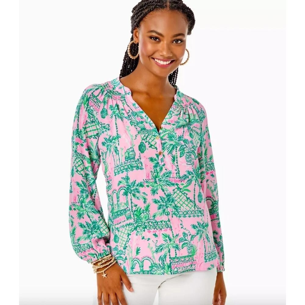 Lilly Pulitzer Elsa Silk Top, Mandevilla Baby Always Worth It Size Medium Resort